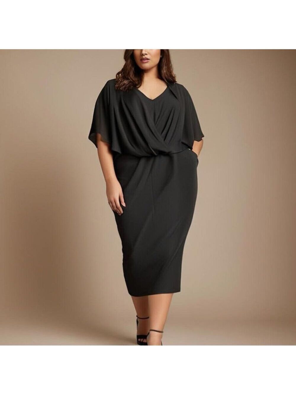 **Hanna Nikole** Cape Dress Chiffon Overlay 22W 24W